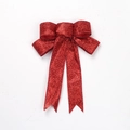 Red glitter Christmas bow with gold finished edges for tree decoration and holiday gifts - Red