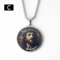 Detail van roestvrijstalen hanger met vintage Jezus-portret en zilveren box-ketting - Stijl C / 50cm Kettinglengte