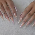 Roze gradiënt stiletto kunstnagels met 3D-bloemen en fonkelende strassteentjes - Lijm Type / Nude Roze Verloop (CJCY-515)