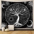 Detailed close-up of bohemian tree of life tapestry with sun and moon pattern on wall - Gt713-1