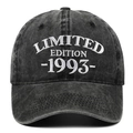 Casquette de baseball en coton délavé avec broderie Limited Edition 1993 et style vintage - Réglable / Noir