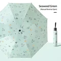 Seaweed green manual reverse folding umbrella with cute cartoon cat and dog illustrations - Manual Reverse / Fruit Green Cat Dog Party