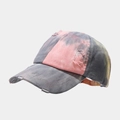Macro detail of tie-dye baseball cap with vintage distressed ripped effects and frayed edges - Adjustable / 5# Pink Grey Yellow Tie-Dye