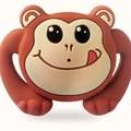 Funny monkey baby silicone teether with easy-grip handles and red-brown body - Naughty Monkey