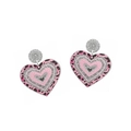 Detail of heart earrings with pink leopard print and silver glitter layered design - Glitter Heart