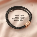 Bracciale multistrato in pelle nera intrecciata con tre perle in oro rosa da 18cm - Cordino 60CM + 3 Perline / Oro rosa