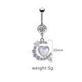 Macro view of silver moon navel piercing with purple heart crystal and 20mm size detail - 24012202-7