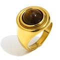 Retro 18K gold plated stainless steel ring featuring a round brown tiger eye stone - Round Tiger Eye Ring - Gold - Size 6