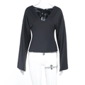 Top ajustado negro de manga larga con cuello en V para mujer en tejido de punto elástico - XS / Gris