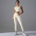Two-piece yoga set with racerback sports bra and high-waist seamless leggings in cream white - Light Ivory