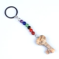 Seven chakra natural crystal stones heart key-shaped keychain with colorful beads - Crazy Agate