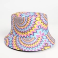 Macro detail of vibrant tie-dye bucket hat with colorful spiral psychedelic pattern - M (56-58cm) / Swirl-Pink Yellow