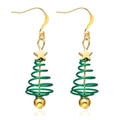 Close-up of green spiral Christmas tree earrings with golden star and hook details - Beige Geometric