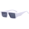 Retro thick-frame rectangle sunglasses with white frames and dark gray lenses - White
