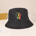 Black reversible cotton bucket hat featuring a colorful one LOVE tropical palm tree print - M (56-58cm) / Black one LOVE