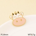 Golden 18K plated stainless steel cartoon cow enamel pendant charm weighing 0.7g - Large Cow Head (KLJ11052-ZLA) / 14mm