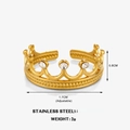 Golden crown-shaped stainless steel adjustable ring with sparkling white crystal accents - Adjustable Open / Gold