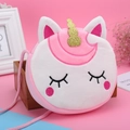 Plush pink and white unicorn coin purse with glitter horn and woven shoulder strap - Unicorn Crossbody Bag - Pink