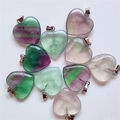 Natural purple and green fluorite crystal heart pendants with silver bails - Fluorite