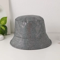 Silberner Fischerhut aus PU-Leder mit reflektierendem Laser-Finish für Damen - M (56-58cm) / Dunkelgraue Pailletten