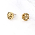 Minimalist 18K gold plated stainless steel tree of life stud earrings with circular hollow design - Stud Earrings Only / Gold
