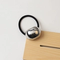 Black high-elastic hair tie featuring a large polished silver alloy metal bead - 26# Semicircle Silver
