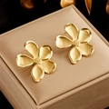 Golden matte flower stud earrings with a brushed metallic finish for women - Gold