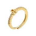 Detailed view of 18K gold plated Leo zodiac ring with pavé zircons and adjustable band - Leo / Gold