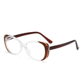 Retro anti-blue light glasses with transparent brown frame shown from a 45-degree angle - C3 Tea and White Frame Tea Lens