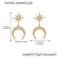 Dimensioni dettagliate degli orecchini a stella e luna in acciaio dorato con pietre - Circa 3,8x1,9 cm / Orecchini d'oro