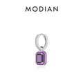 Orecchino in argento s925 con pietra rettangolare viola e bordo in smalto fine - Viola