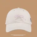Creamy beige sun hat with pink bow embroidery for women in summer outdoor style - Side Astronaut Embroidery Baseball Cap / Beige