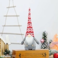 Gnomo di Natale in peluche con cappello rosso a maglia e tutina a righe grigie - Rosso