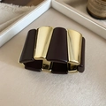 Detailed macro view of retro brown acrylic and gold metal geometric block stretch bracelet - 6# Bracelet - Gold Coffee Spliced (Wide)