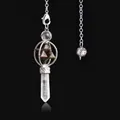 Merkaba hexagram crystal pendulum with strawberry quartz and rotating silver cage - Dragon Blood Stone