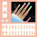Faux ongles ballerine longs avec dégradé, motifs floraux et strass étincelants - Fleurs Colorées (Z381)