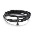 Bracciale in pelle nera intrecciata con simbolo della croce egizia Ankh e chiusura magnetica - Nero (KB156943-KLHQ)