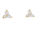 Three-stone cluster stud earrings with round zircons and gold plating - 3-Stone Cluster Studs / Silver