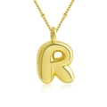 Collier avec pendentif lettre R doré style ballon, finition polie et chaîne fine - Lettre R