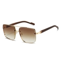 Golden double bridge square sunglasses with wood grain temples and brown gradient lenses - Gold Frame Gradient Tea Lens