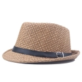Cappello di paglia jazz da uomo beige con fascia nera e fibbia in metallo - 58cm / Cachi