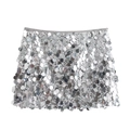 Detail shot of silver sequin mini skirt showing metallic round sequins and fine stitching - XS / Silver