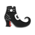 Broche gótico de esmalte bota de mago negra con luna triple y telaraña detalle - Estilo Botas De Bruja Luna (XZ6803)