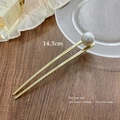 Elegant 14.5cm golden U-shaped hair pin with a large white pearl accent for women - Single Pearl Hair Fork / Gold