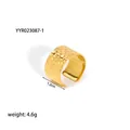 Detailed view of wide 18K gold plated hammered texture open ring with 1.2cm width and 4.6g weight - Glossy Hammered Open Style (YYR023087-1)