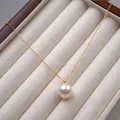 Minimalist 18K gold chain necklace with a single 12mm white pearl pendant - Necklace / 12mm / Cream