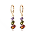 Golden drop earrings with colorful purple, green, and orange oval zircon crystals - Gold/Multi-color Stone
