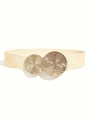 Bohemian woven straw belt for dresses featuring a golden sunburst metal buckle - Off White