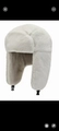 Winter thermal trapper hat in cream white faux fur with ear flaps and buckle strap - One Size / White
