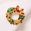Golden Christmas wreath napkin ring with green leaves and red rhinestone berries - Bell without Rhinestone